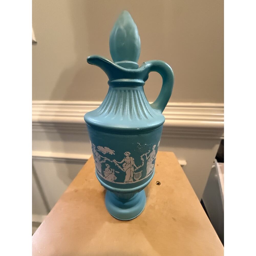 Vintage Avon Greek Urn Decanter Blue Milk Glass May 1978 8”